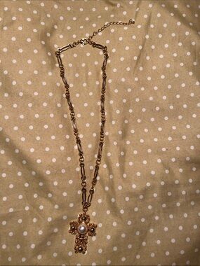 Gold-Tone Pearl Cross Pendant Necklace - Women Jewelry